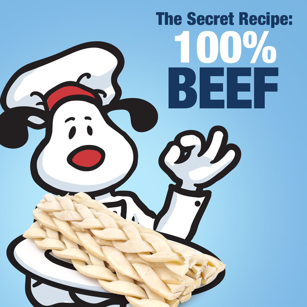 Cheek Chews, Triple Braided, Premium Beef, 5-6 Inch, 20 Pound WHOLESALE PACK - Long Lasting Dog Chews, Single Ingredient Rawhide Alternative, Angus Beef, Cleans Teeth