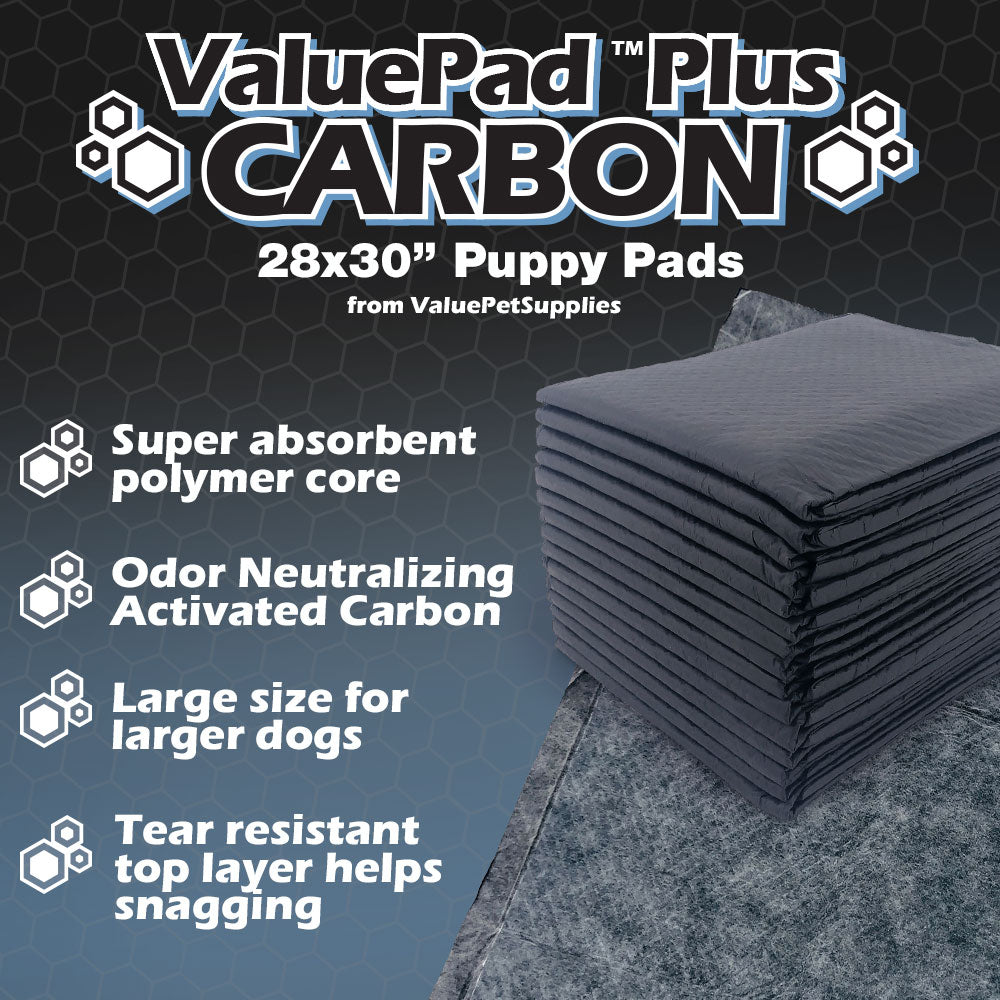 ValuePad Plus Carbon Puppy Pads, Large 28x30 Inch, 300 Count BULK PACK - Premium Pee Pads for Dogs, Activated Charcoal Odor Control, Super Absorbent Polymer Gel Core, 5-Layer Design