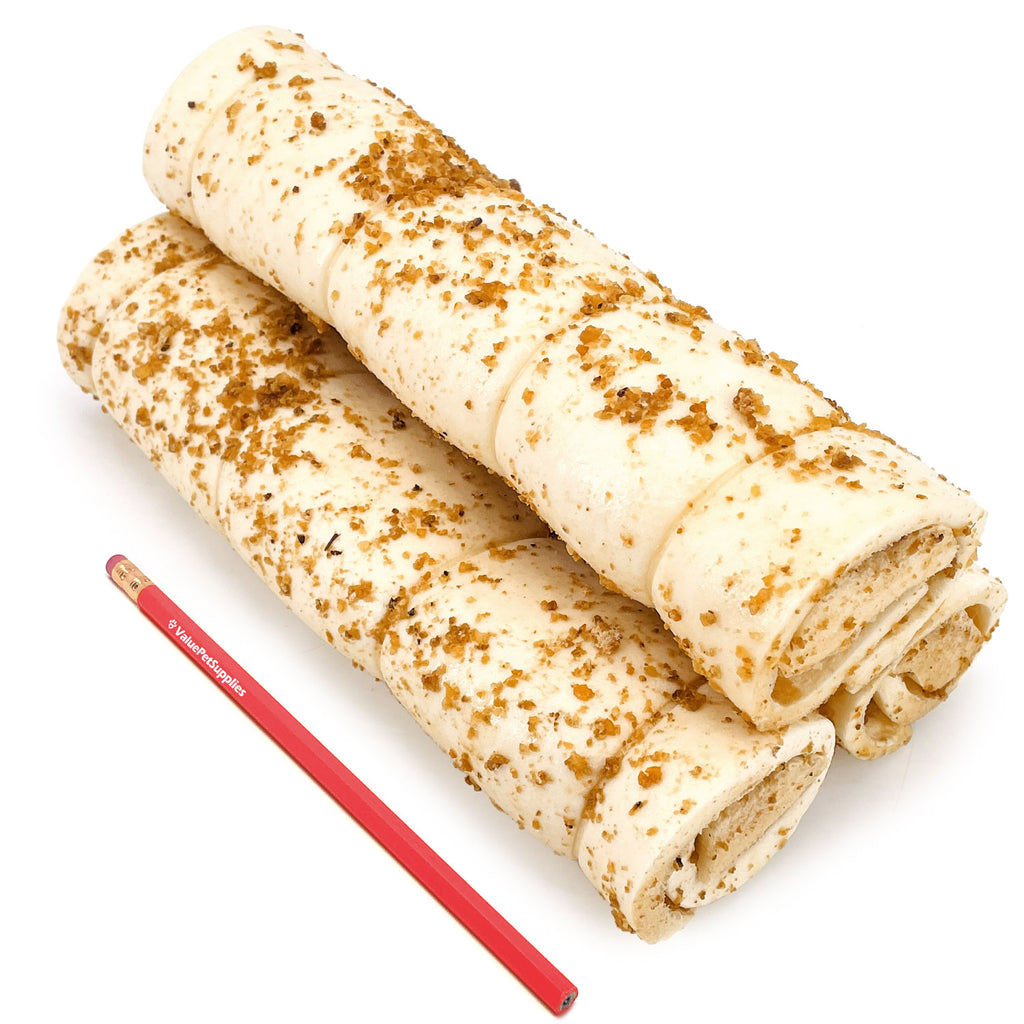 NEW- Cheek Rolls, Premium Beef Dog Chews, Bully Dusted, 10-12 Inch, 6 Count - All Natural Rawhide Alternative, Long Lasting for Aggressive Chewers, Easily Digestible, Cleans Teeth