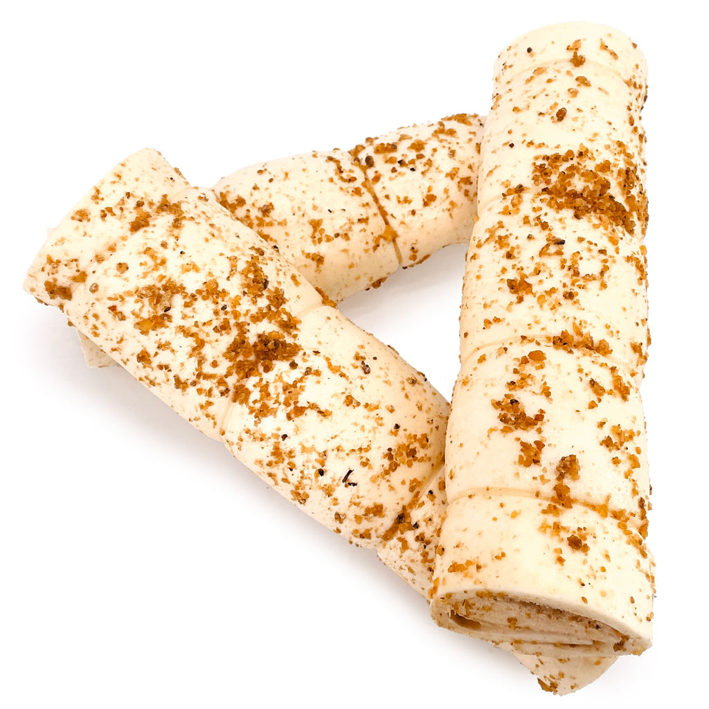 NEW- Cheek Rolls, Premium Beef Dog Chews, Bully Dusted, 10-12 Inch, 6 Count - All Natural Rawhide Alternative, Long Lasting for Aggressive Chewers, Easily Digestible, Cleans Teeth